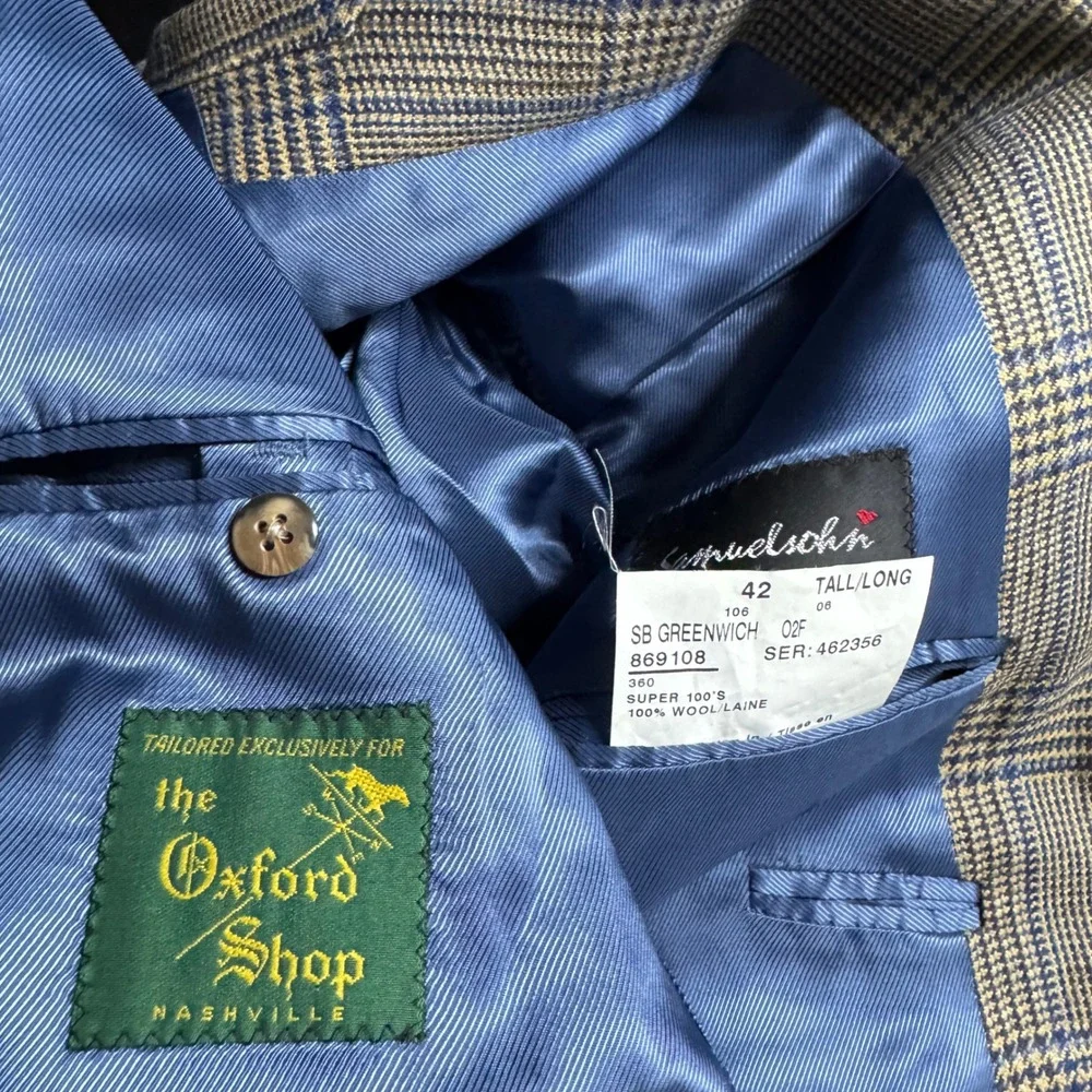 Samuelsohn‎ Super 100s Wool Plaid Blazer Jacket 42L SB Greenwhich